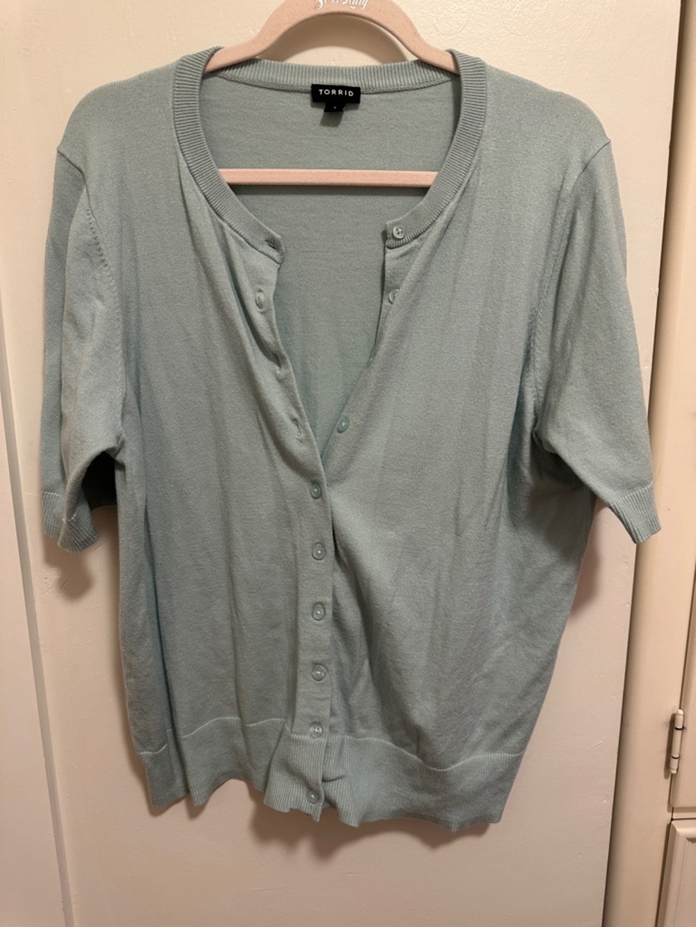 Torrid Everyday Soft Cardigan Short Sleeve Crewneck Sweater in Mint Green
